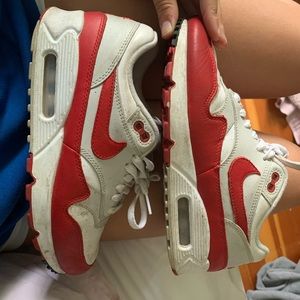 NIKE AIR MAX, WHITE WITH RED AND GREY DETAILS